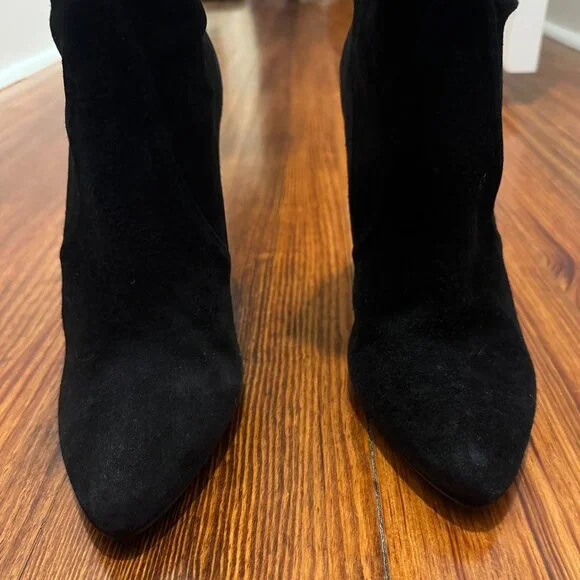 Stuart Weitzman Black Suede Gold Heel Accent Pull-on Boots, 9M - Picture 11 of 13